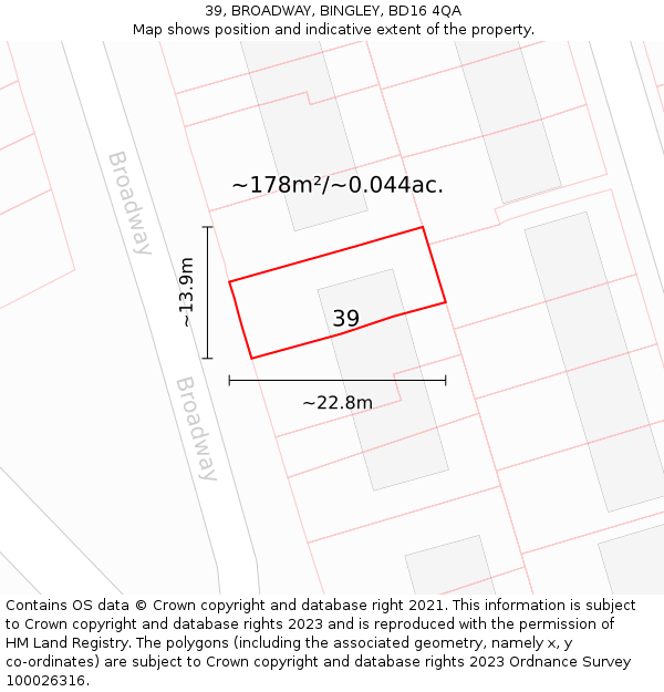 39, BROADWAY, BINGLEY, BD16 4QA: Plot and title map
