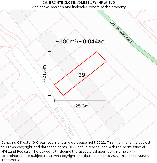 39, BRONTE CLOSE, AYLESBURY, HP19 8LG: Plot and title map