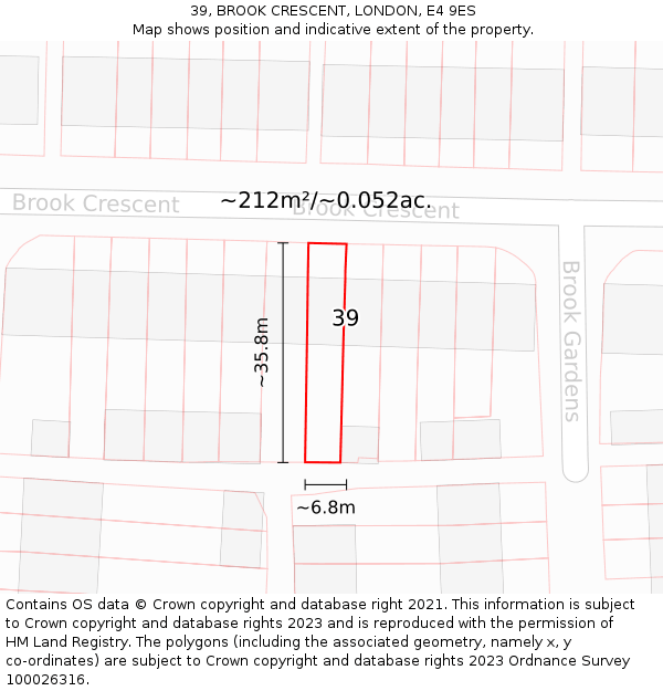 39, BROOK CRESCENT, LONDON, E4 9ES: Plot and title map