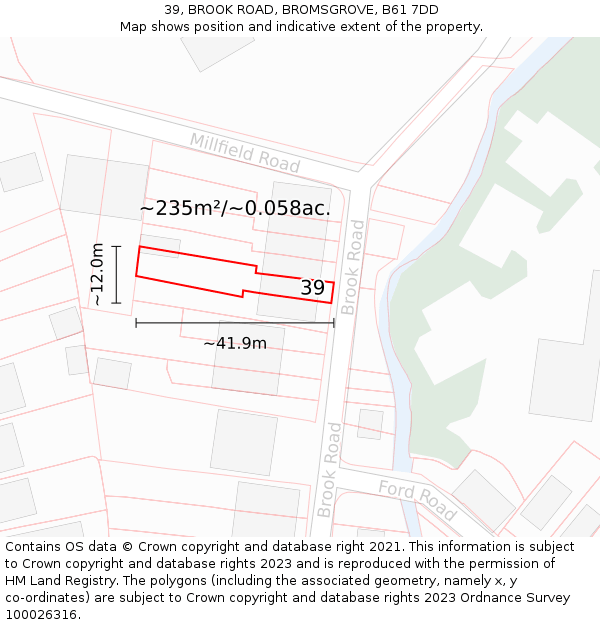 39, BROOK ROAD, BROMSGROVE, B61 7DD: Plot and title map