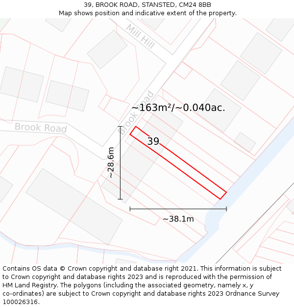 39, BROOK ROAD, STANSTED, CM24 8BB: Plot and title map