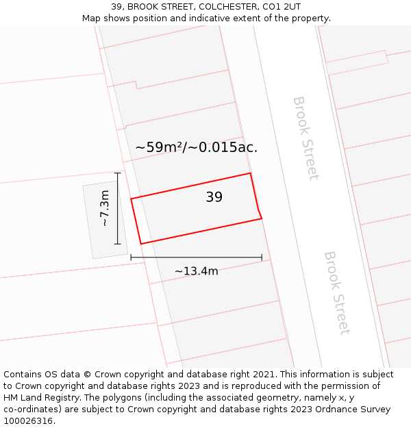 39, BROOK STREET, COLCHESTER, CO1 2UT: Plot and title map