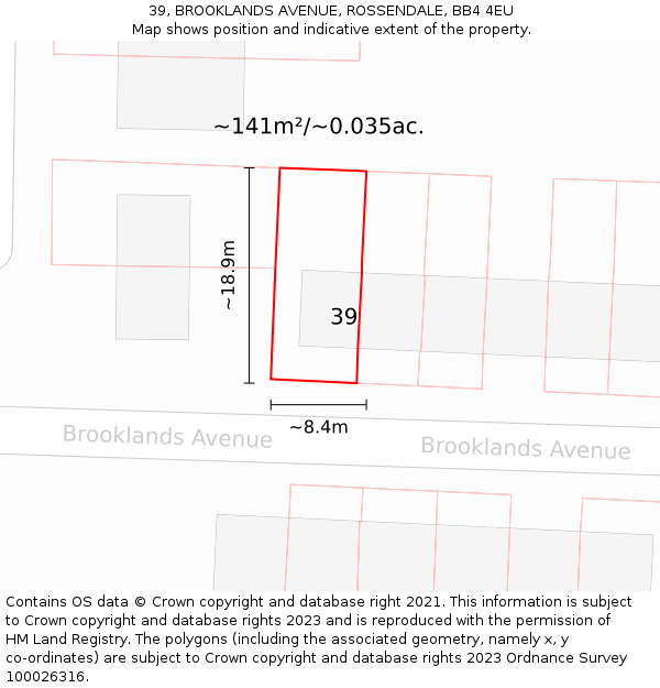 39, BROOKLANDS AVENUE, ROSSENDALE, BB4 4EU: Plot and title map