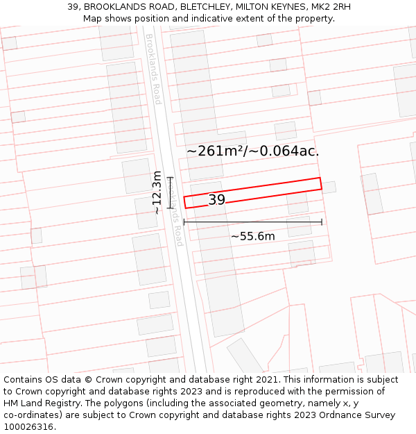 39, BROOKLANDS ROAD, BLETCHLEY, MILTON KEYNES, MK2 2RH: Plot and title map