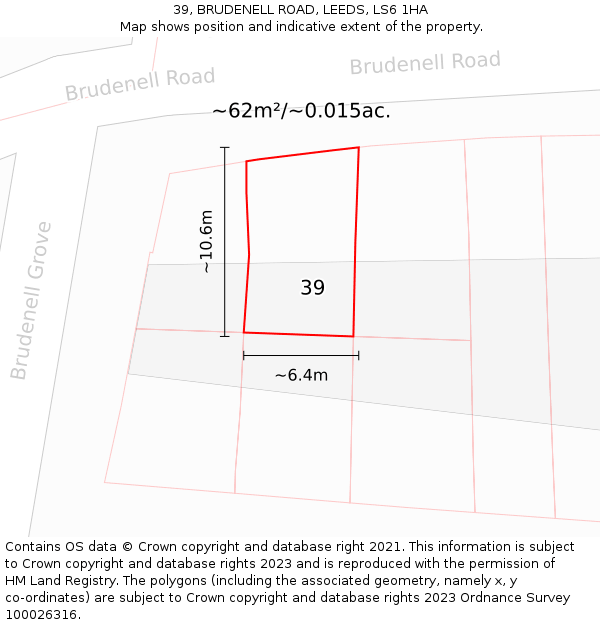 39, BRUDENELL ROAD, LEEDS, LS6 1HA: Plot and title map