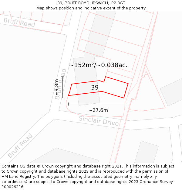 39, BRUFF ROAD, IPSWICH, IP2 8GT: Plot and title map
