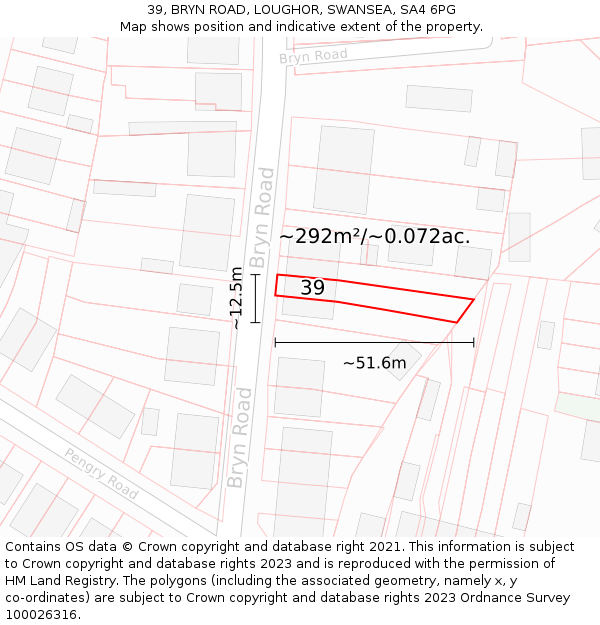 39, BRYN ROAD, LOUGHOR, SWANSEA, SA4 6PG: Plot and title map