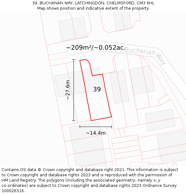 39, BUCHANAN WAY, LATCHINGDON, CHELMSFORD, CM3 6HL: Plot and title map