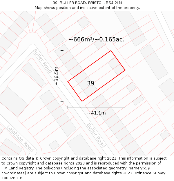39, BULLER ROAD, BRISTOL, BS4 2LN: Plot and title map