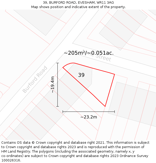 39, BURFORD ROAD, EVESHAM, WR11 3AG: Plot and title map