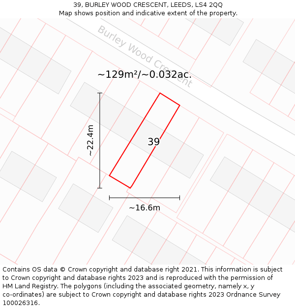 39, BURLEY WOOD CRESCENT, LEEDS, LS4 2QQ: Plot and title map