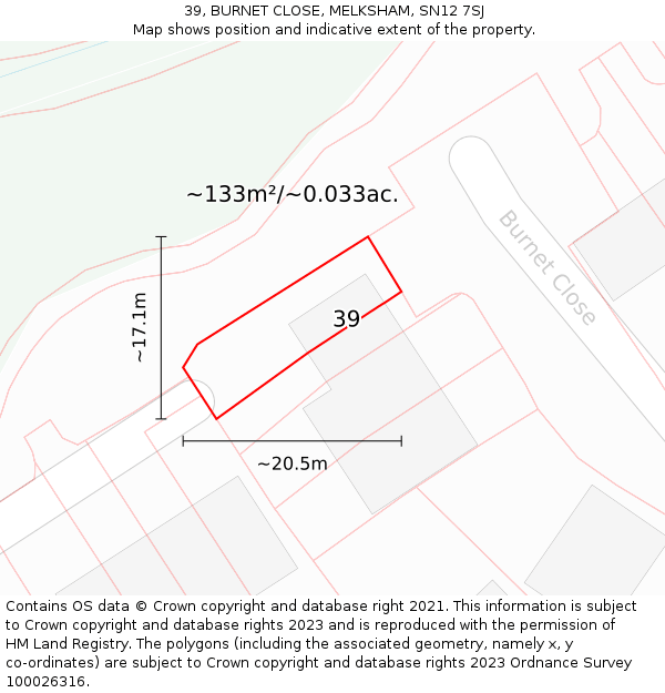 39, BURNET CLOSE, MELKSHAM, SN12 7SJ: Plot and title map