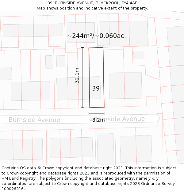 39, BURNSIDE AVENUE, BLACKPOOL, FY4 4AF: Plot and title map