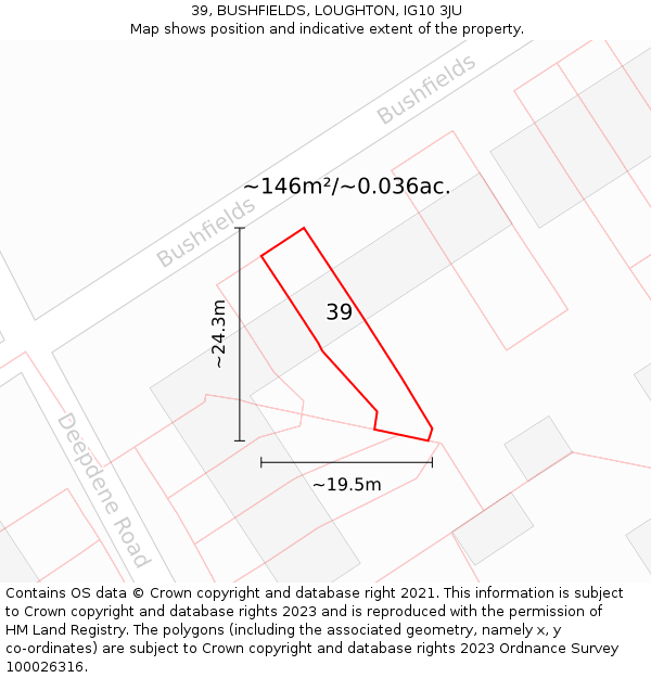 39, BUSHFIELDS, LOUGHTON, IG10 3JU: Plot and title map