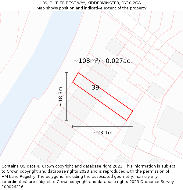 39, BUTLER BEST WAY, KIDDERMINSTER, DY10 2GA: Plot and title map