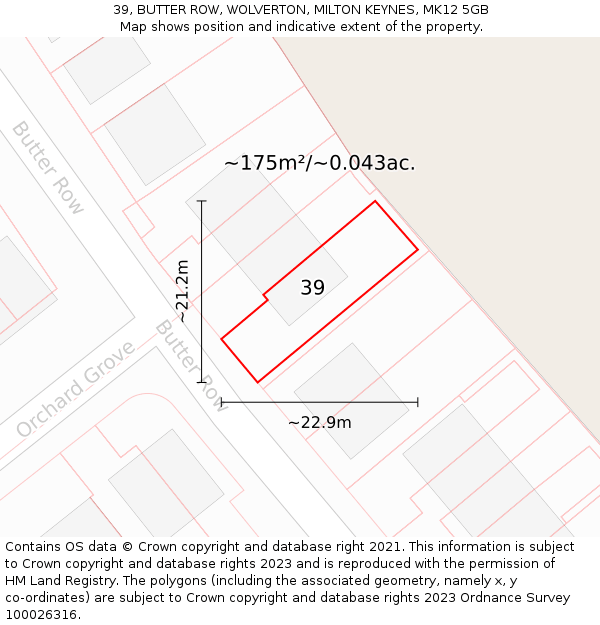 39, BUTTER ROW, WOLVERTON, MILTON KEYNES, MK12 5GB: Plot and title map