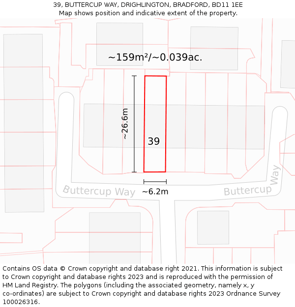 39, BUTTERCUP WAY, DRIGHLINGTON, BRADFORD, BD11 1EE: Plot and title map