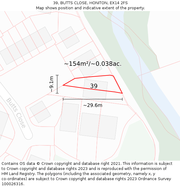 39, BUTTS CLOSE, HONITON, EX14 2FS: Plot and title map