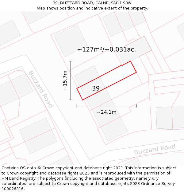 39, BUZZARD ROAD, CALNE, SN11 9RW: Plot and title map