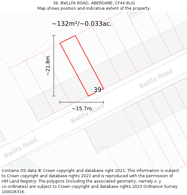 39, BWLLFA ROAD, ABERDARE, CF44 8UG: Plot and title map
