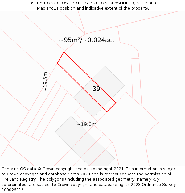 39, BYTHORN CLOSE, SKEGBY, SUTTON-IN-ASHFIELD, NG17 3LB: Plot and title map