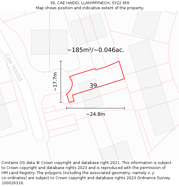 39, CAE HAIDD, LLANYMYNECH, SY22 6FA: Plot and title map