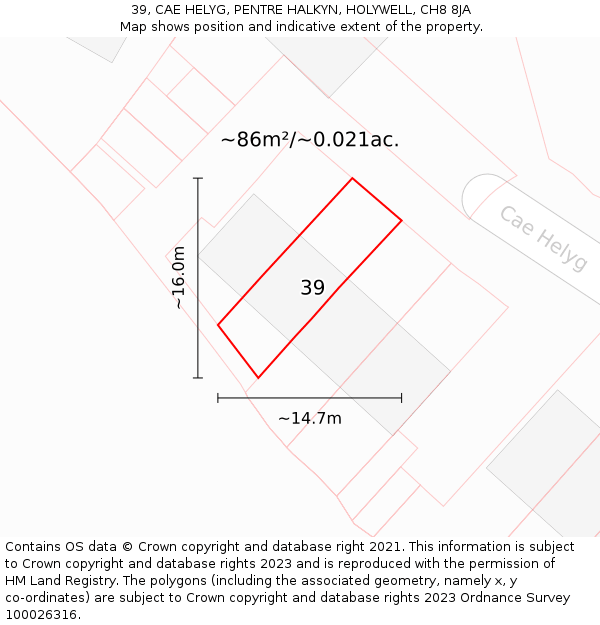 39, CAE HELYG, PENTRE HALKYN, HOLYWELL, CH8 8JA: Plot and title map