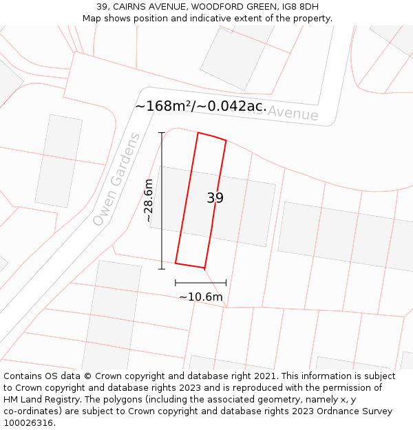 39, CAIRNS AVENUE, WOODFORD GREEN, IG8 8DH: Plot and title map