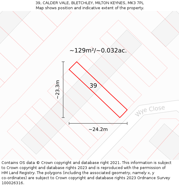 39, CALDER VALE, BLETCHLEY, MILTON KEYNES, MK3 7PL: Plot and title map