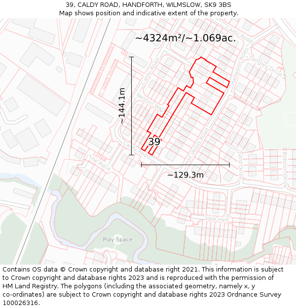 39, CALDY ROAD, HANDFORTH, WILMSLOW, SK9 3BS: Plot and title map
