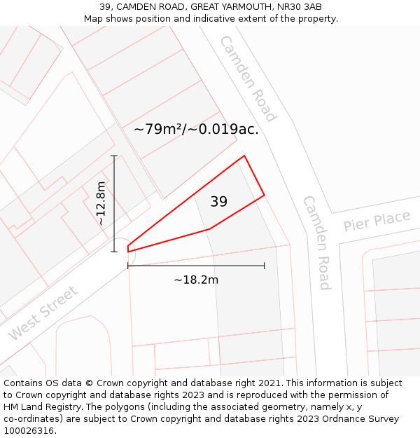 39, CAMDEN ROAD, GREAT YARMOUTH, NR30 3AB: Plot and title map