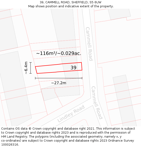 39, CAMMELL ROAD, SHEFFIELD, S5 6UW: Plot and title map