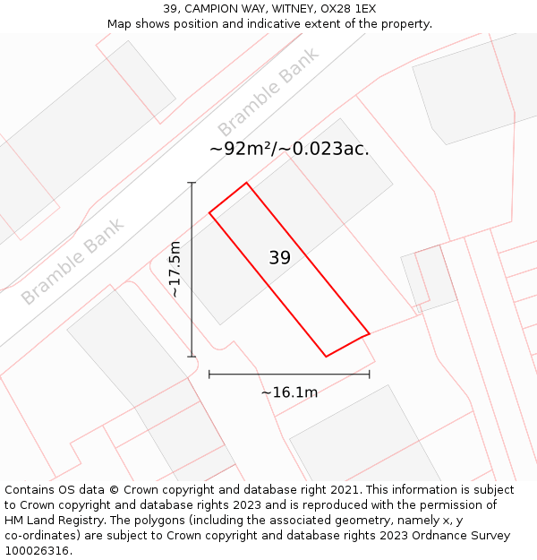 39, CAMPION WAY, WITNEY, OX28 1EX: Plot and title map