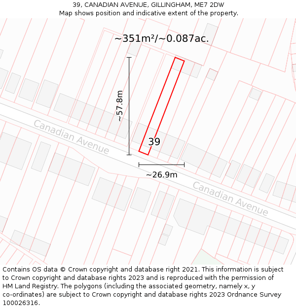 39, CANADIAN AVENUE, GILLINGHAM, ME7 2DW: Plot and title map