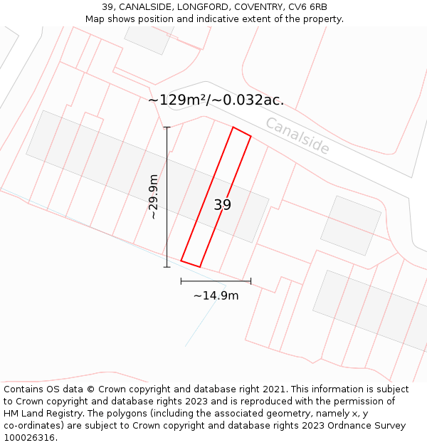 39, CANALSIDE, LONGFORD, COVENTRY, CV6 6RB: Plot and title map