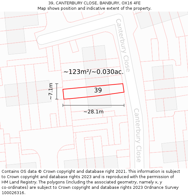 39, CANTERBURY CLOSE, BANBURY, OX16 4FE: Plot and title map
