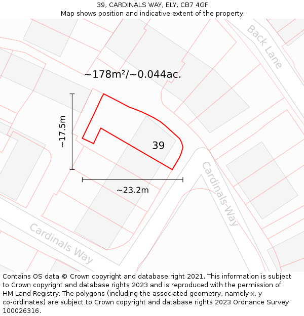 39, CARDINALS WAY, ELY, CB7 4GF: Plot and title map