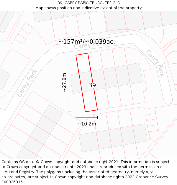 39, CAREY PARK, TRURO, TR1 2LD: Plot and title map