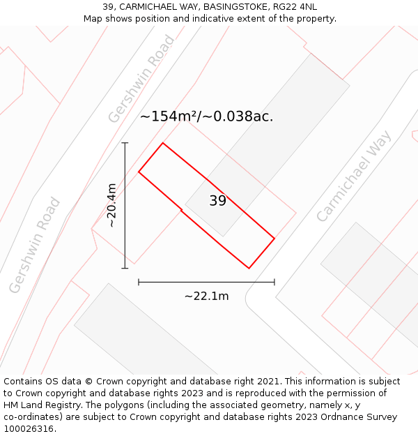 39, CARMICHAEL WAY, BASINGSTOKE, RG22 4NL: Plot and title map