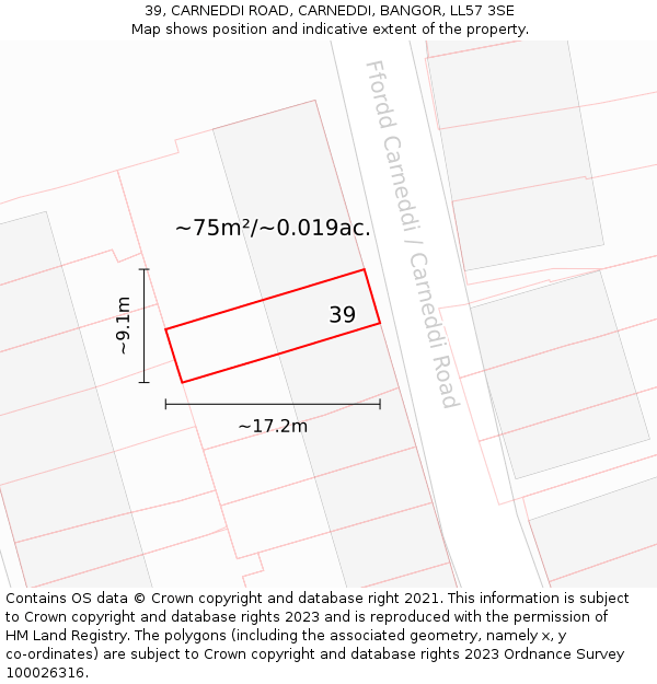 39, CARNEDDI ROAD, CARNEDDI, BANGOR, LL57 3SE: Plot and title map