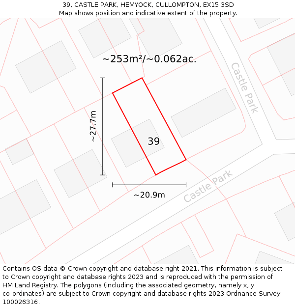 39, CASTLE PARK, HEMYOCK, CULLOMPTON, EX15 3SD: Plot and title map