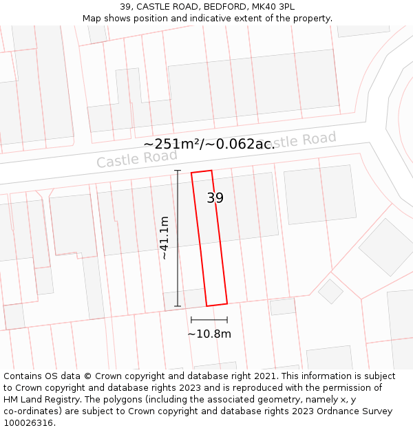 39, CASTLE ROAD, BEDFORD, MK40 3PL: Plot and title map