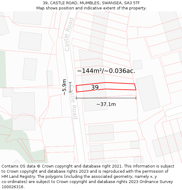39, CASTLE ROAD, MUMBLES, SWANSEA, SA3 5TF: Plot and title map