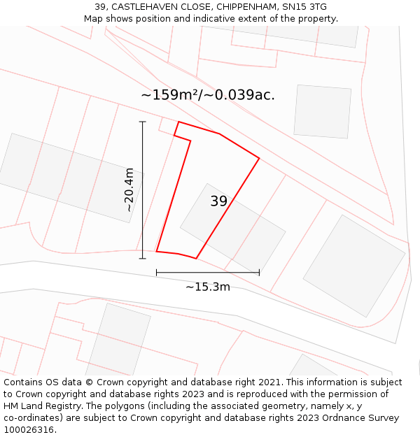 39, CASTLEHAVEN CLOSE, CHIPPENHAM, SN15 3TG: Plot and title map