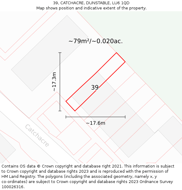 39, CATCHACRE, DUNSTABLE, LU6 1QD: Plot and title map
