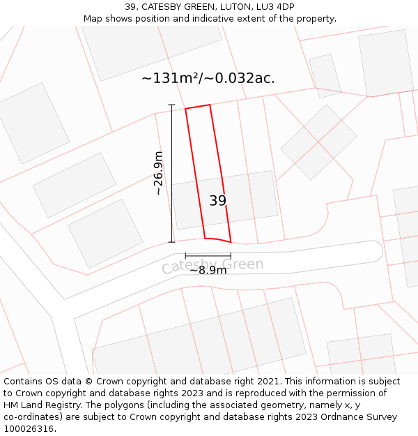 39, CATESBY GREEN, LUTON, LU3 4DP: Plot and title map