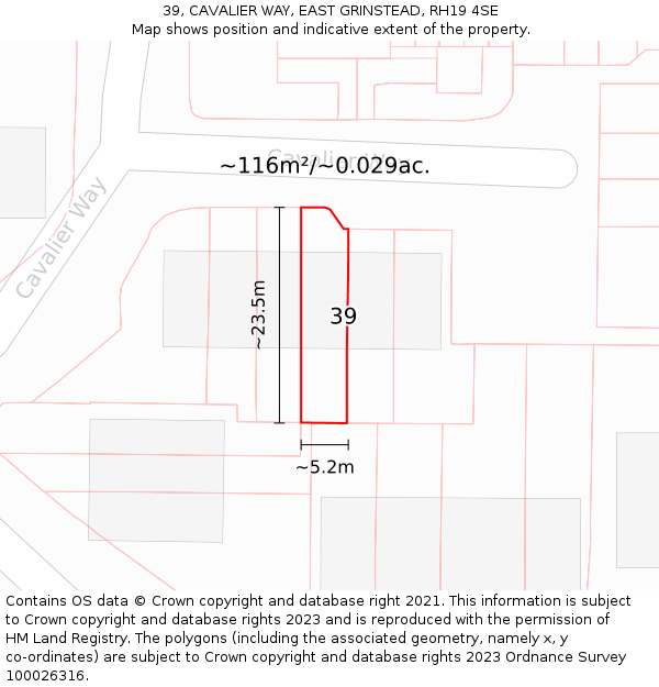 39, CAVALIER WAY, EAST GRINSTEAD, RH19 4SE: Plot and title map