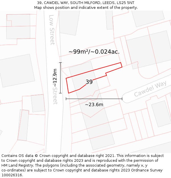 39, CAWDEL WAY, SOUTH MILFORD, LEEDS, LS25 5NT: Plot and title map