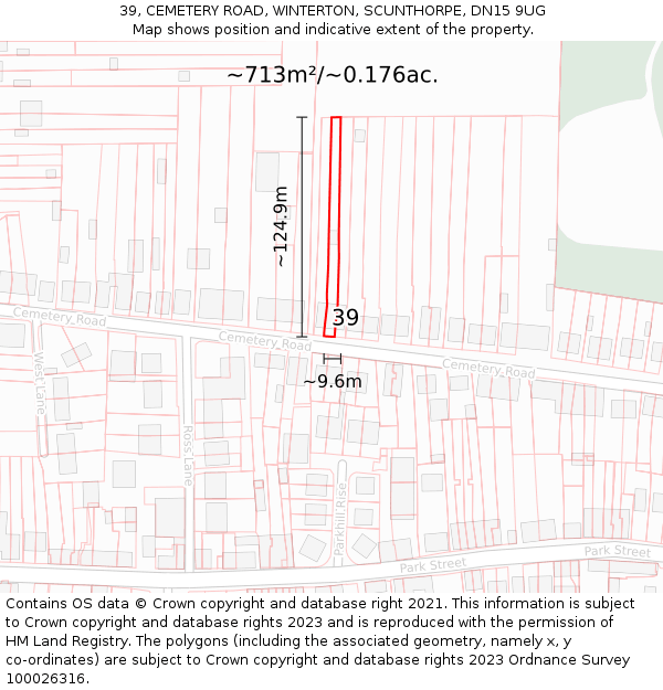 39, CEMETERY ROAD, WINTERTON, SCUNTHORPE, DN15 9UG: Plot and title map