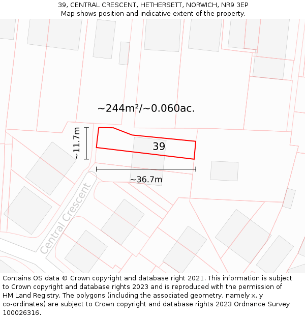 39, CENTRAL CRESCENT, HETHERSETT, NORWICH, NR9 3EP: Plot and title map